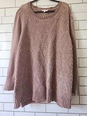 Suéter de punto grueso de manga larga tostado Denim & Co talla 3XL Foto 1 de 4