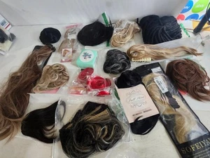 Lot of 15 Assorted Synthetic Hair Extensions, Toppers Buns Bangs - Picture 1 of 10