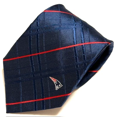 NFL Tie New England Patriots Flying Elvis Logo Football Boston Fans Blue Stripes - Image 1 of 4