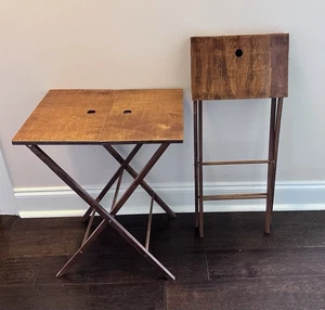 Two (2) MCM Wood Folding TV Tables Hand Crafted Great Invention! - Picture 1 of 12