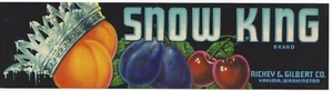 Original rare SNOW KING fruit crate label Richey & Gilbert Co Yakima WA cherry - Picture 1 of 1