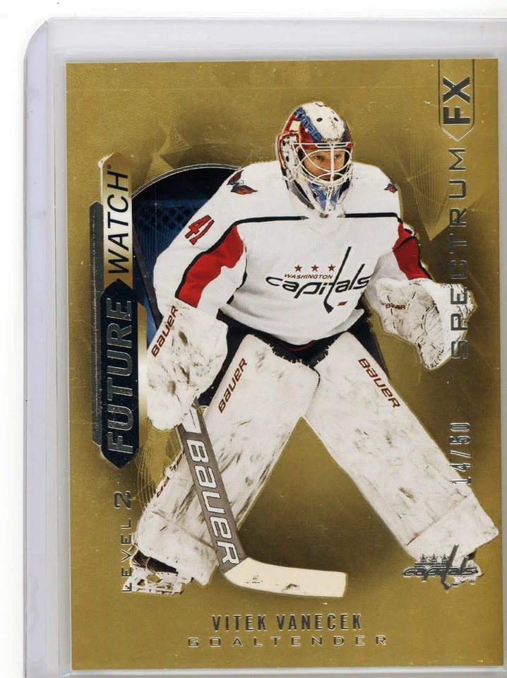 2020-21 SP AUTHENTIC Vitek Vanecek GOLD SPECTRUM FX ROOKIE RC BOUNTY 14/50 DEVIL - Image 1 of 1