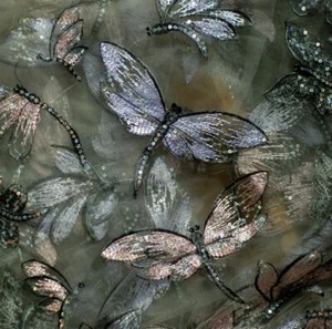 1M Sheer Mesh Fabric Embroidery Sequin Dragonfly Tulle Cloth Wedding Dress Craft - Picture 1 of 14