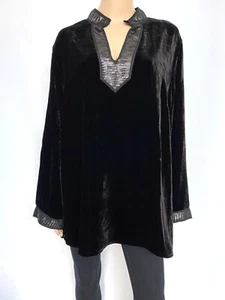 NEU! CHARTER CLUB Übergröße 20 W schwarz Seide Samt Pailletten Stickerei Top Tunika - Bild 1 von 10