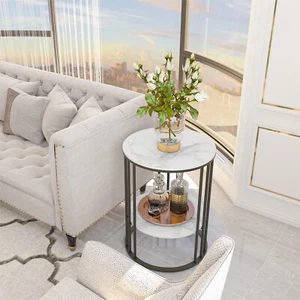Tall Marble Round End Table Modern Accent Open Spaces Sofa Table for Living Room - Picture 1 of 15