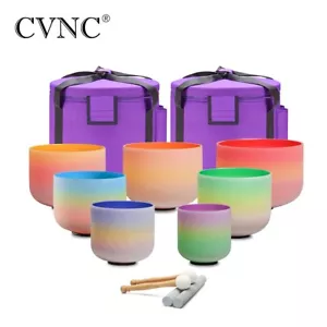 CVNC 432Hz 6"-12" 7 Pcs Rainbow Colored Crystal Singing Bowls Chakra Set W/Case - Picture 1 of 11