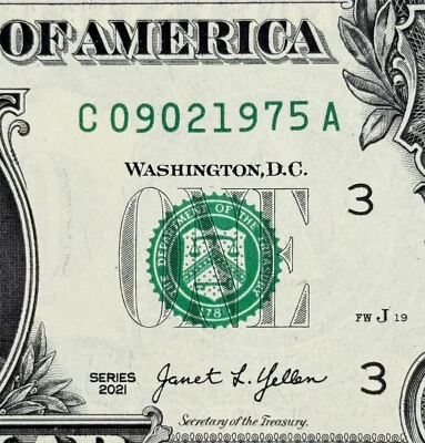 September 2nd 1975 or 9th February Uncirculated Birthday Dollar Fancy Serial - Image 1 of 3