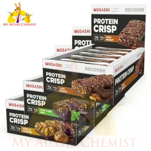 Musashi Protein Crisp 12 x 60g Bars Choc Peanut Vanilla Caramel Dark Choc Mint - Picture 1 of 12