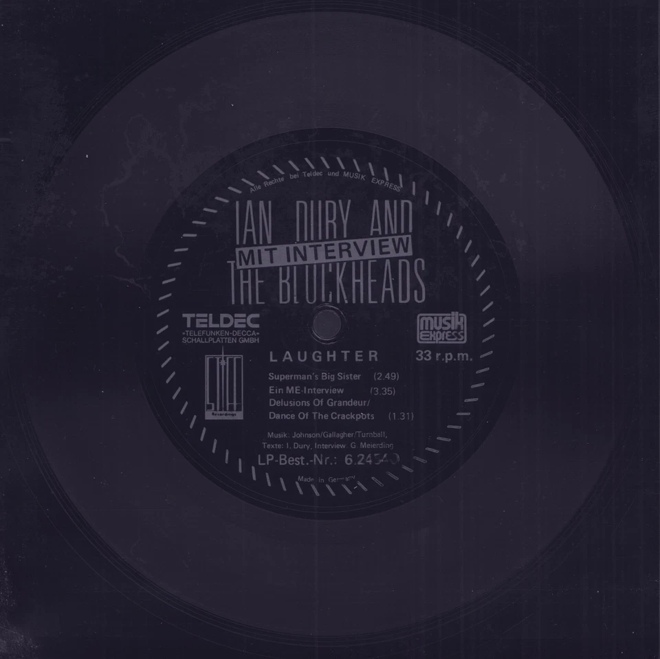 IAN DURY & THE BLOCKHEADS: "Laughter" (´81 / rare orig. German "ME" 7" flexi) - Bild 1 von 1