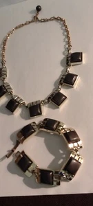 Vintage Mid Century Charcoal Gray Thermoset Choker Necklace And Bracelet - Picture 1 of 11