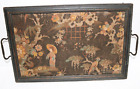 Antique Japanese Textile Woman in Flower Garden Tapestry Winged Dragon (Framed)