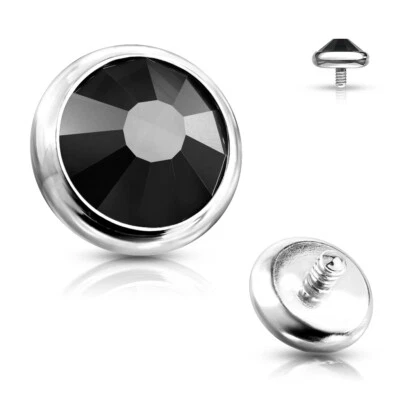 1 Pc 14G Surgical Steel Internal Threaded Flat Gem Bezel Set Dermal Anchor Top  - Image 1 of 4