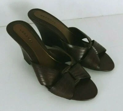 Merona Women's Brown Leather High Heel Slip On Wedges Size 8 - Image 1 of 4