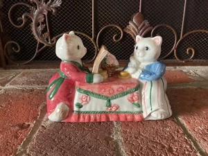 Fitz Floyd 1988 Japón tapa de plato de mantequilla cubierta FELINE FINANCIALS gatos pintados a mano - Imagen 1 de 9