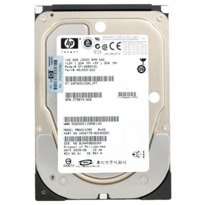 Hard Drive HP DF146BAFDU 146GB 15000RPM SAS 3.5" Inch 481653-002 - Image 1 of 4