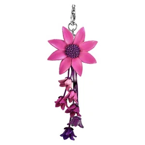 Lebendiger hängelnder Garten Fuchsia rosa Sonnenblume Leder Ornament Schlüsselanhänger - Bild 1 von 5