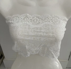 New Bandeau WHITE Seamless LACE Bust Bralette Cropped Strapless Stretch Top - Picture 1 of 2