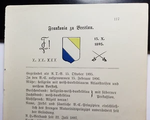 Turnerschaft Frankonia zu Breslau - um 1914 / Seite mit Farbschild Studentika - Bild 1 von 1
