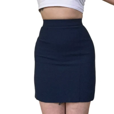 VTG '80s Christian Dior Boutique 100% Wool Navy Blue Pencil Mini Skirt 24" Waist - Image 1 of 4