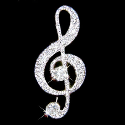 Broche prendedor nota musical música cristal Swarovski TREBLE g CLEF hecho con joyería Foto 1 de 2