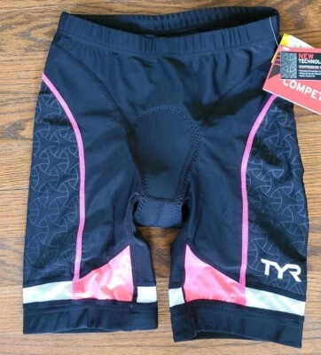 TYR Womens Tri Short Black Pink 8" Competitor Cycling Bike Shorts Padded Sz XS - Image 1 of 4
