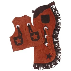 Brown ~COWBOY VEST & CHAPS~ Suede Leather & Fringe - Rodeo Rider-Set or Separate - Picture 1 of 2
