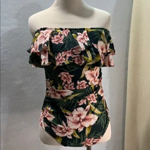 Strapless One Piece Swimsuit - Palm Floral - Picture 1 of 12