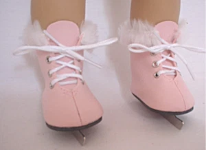 Rosa Schlittschuhe mit Fellbesatz passt 18 Zoll American Girl Puppen  - Bild 1 von 1