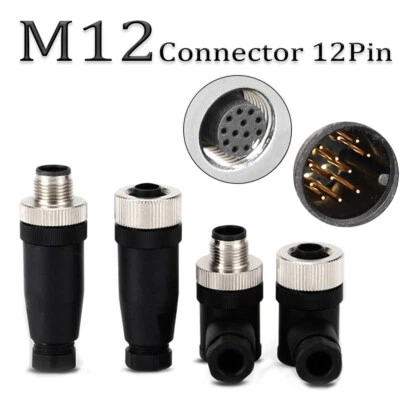 M12 Sensor Connector 12 Pin M/F Waterproof Straight Angled Connectors Plug PG7/9 - Image 1 of 4