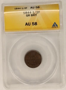 1844 Victoria Great Britain Half Farthing 1/2F ANACS AU 58 S-3951 1A - Picture 1 of 4