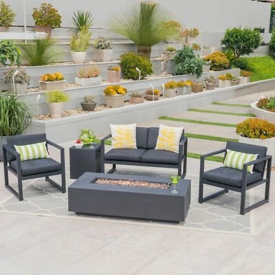 Nealie Outdoor 4-Seater Aluminum Chat Set with Fire Pit and Tank Holder - Image 1 of 4