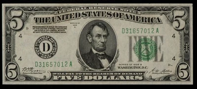 FR 1952-D dgs $5 1928 B Federal Reserve Note US - New High SN - UNC - CA1671 - Image 1 of 2