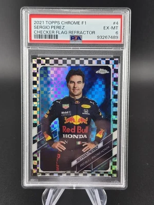 2021 Topps Chrome Formula 1 #4 Sergio Perez Checker Flag Refractor PSA 6 🇲🇽  - Image 1 of 4