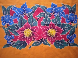 Batik.Gorgeous orange rectangular cotton tablecloth with exotic colors. 29x38 in - Picture 1 of 15
