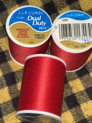 3 Lot New J&P Coats Dual Duty Thread #128-A Atom Red Sews All Fabrics 300 Yd Ea - Image 1 of 4