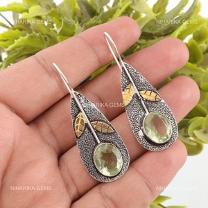 Ovale Verde Naturale Ametista Art Déco Pendenti Nuovo Orecchini Gioielli 925 - Foto 1 di 9