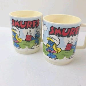 Lot of 1980 Smurfs Cups Vintage Handled Set Smurfette Coffee Mugs - Picture 1 of 8