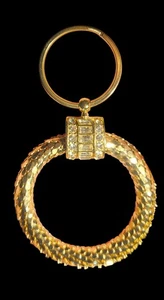 Vintage Whiting and Davis Gold Mesh & Rhinestone Key Ring Keychain - Picture 1 of 3