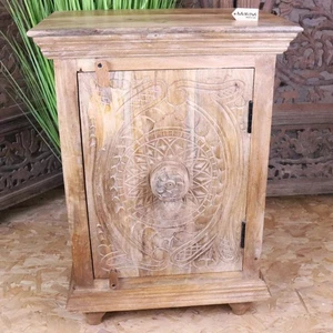 Tarinda Carved Wooden Storage Cabinet End Table Bedside Cabinet Home Decor - Picture 1 of 7