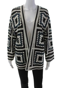 Zara Womens Textured Open Front Long Sleeve Crochet Knit Sweater Black Size XL - Picture 1 of 6