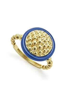 🆕New LAGOS MERIDIAN 18K Yellow Gold Ultramarine Ceramic Circle Band Ring Size 7 - Image 1 of 4