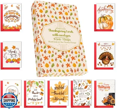 Tarjetas de Acción de Gracias con Sobres, Paquete de 18 - 9 Diseños Surtidos, Plegadas 5"x7" Foto 1 de 4