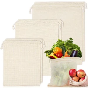 6 Pack Reusable Produce Bags Cotton Mesh Produce Bags Mesh Storage Produce Ba... - Picture 1 of 6