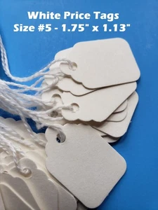 Garage Sale Price Tags Size #5 Blank White Merchandise Hang String Strung - Picture 1 of 2