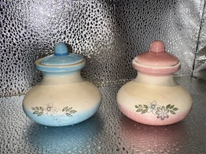 VTG Handpainted Pottery Blue & Pink  fragrance jar Floral 2” - Picture 1 of 7