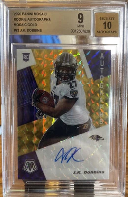 2020 Panini Mosaic - Rookie Autographs Mosaic Gold #RA23 J.K. Dobbins /10 - Image 1 of 2