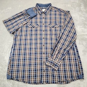 Haupt Shirt Mens 2XL Brown Blue Plaid Modern Fit Long Sleeve Button Up Cotton - Picture 1 of 12