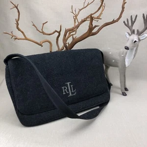 Ralph Lauren Dark Gray Wool Shoulder Bag Monogrammed RLL - Picture 1 of 11