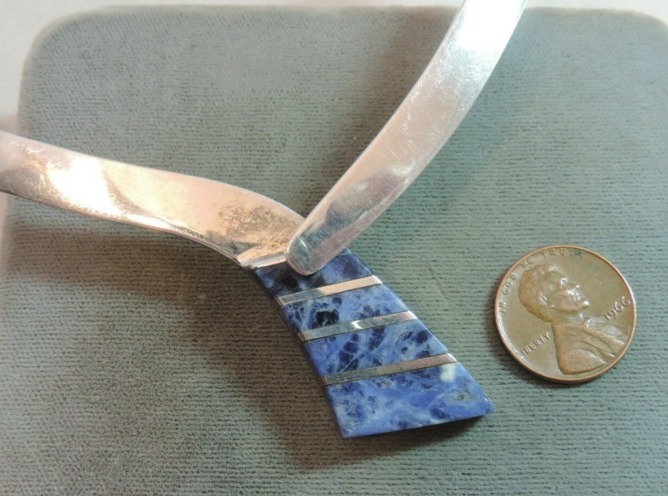 Vtg MESSICO Collana In Argento Sterling Con Ciondolo In Sodalite Blu 99g - Immagine 1 di 4