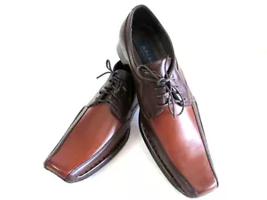Hazan Patente Cuero PU 2 Tonos Vestido Oxford Marrón/Bronceado Cordones-Punta Cuadrada - Imagen 1 de 10